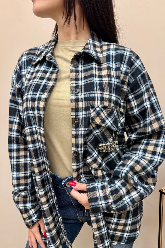 Camicia check con spille - NERO