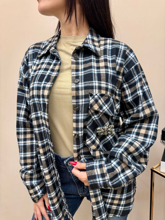 Camicia check con spille - NERO