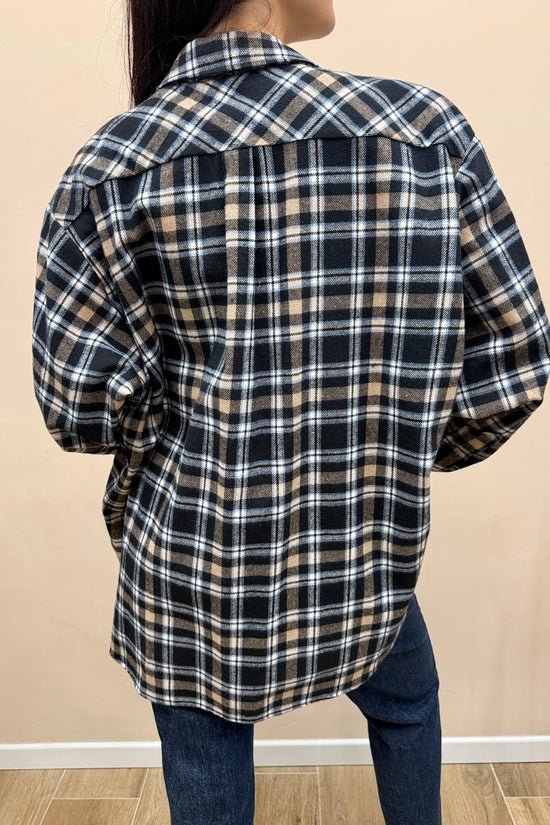 Camicia check con spille - NERO