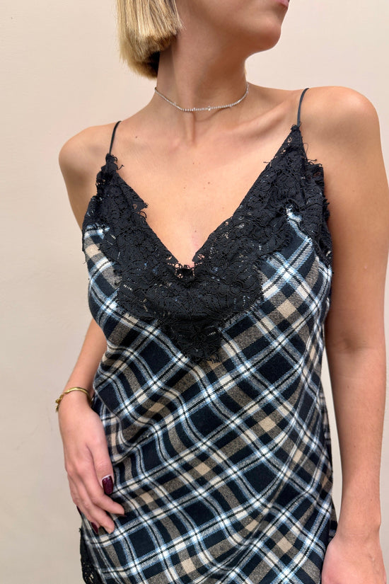 Abito check con pizzo - NERO