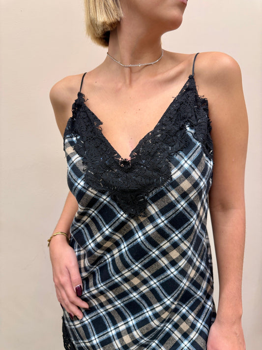 Abito check con pizzo - NERO