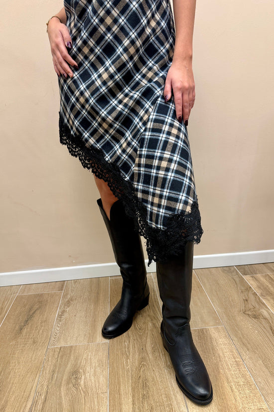 Abito check con pizzo - NERO