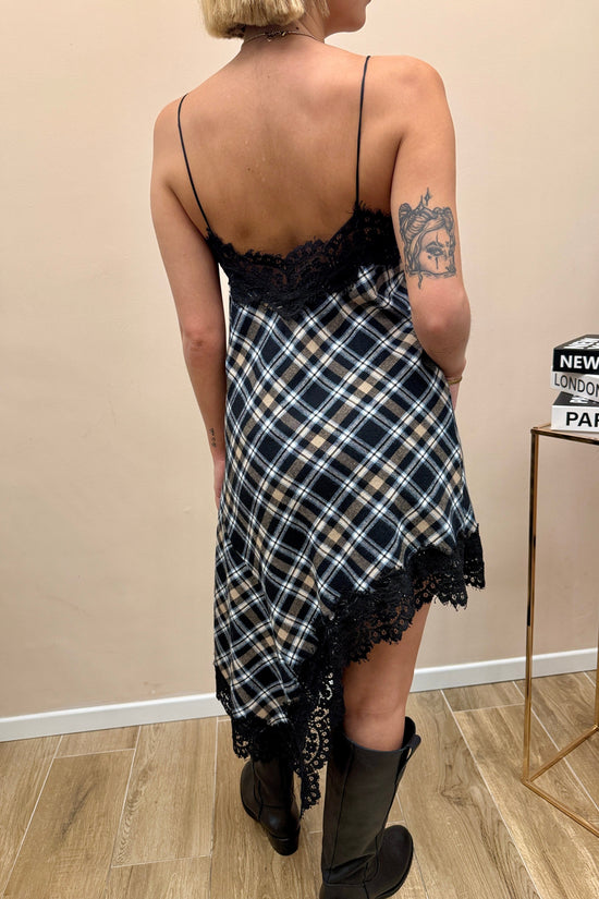 Abito check con pizzo - NERO