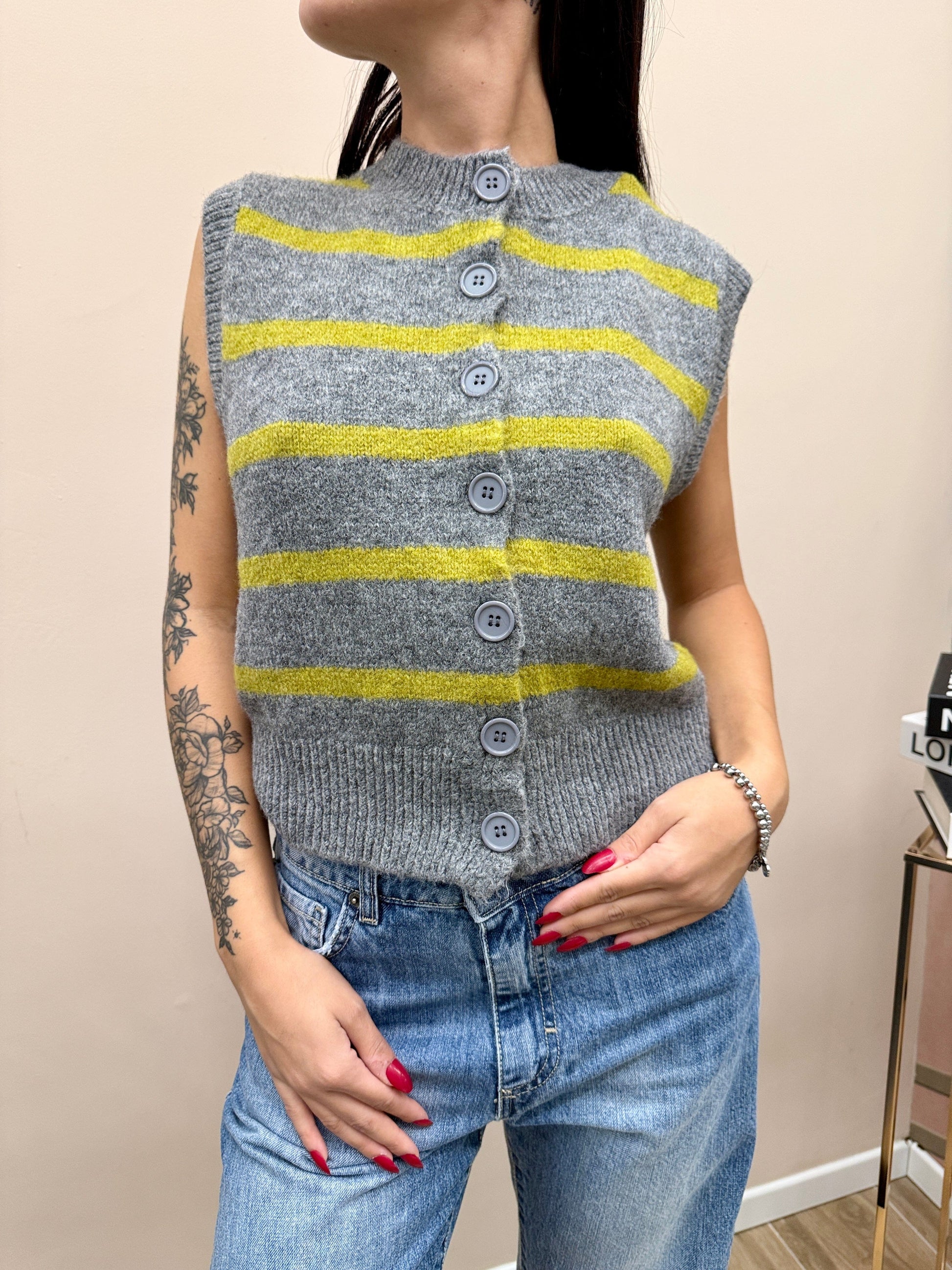 Gilet rigato - GRIGIO