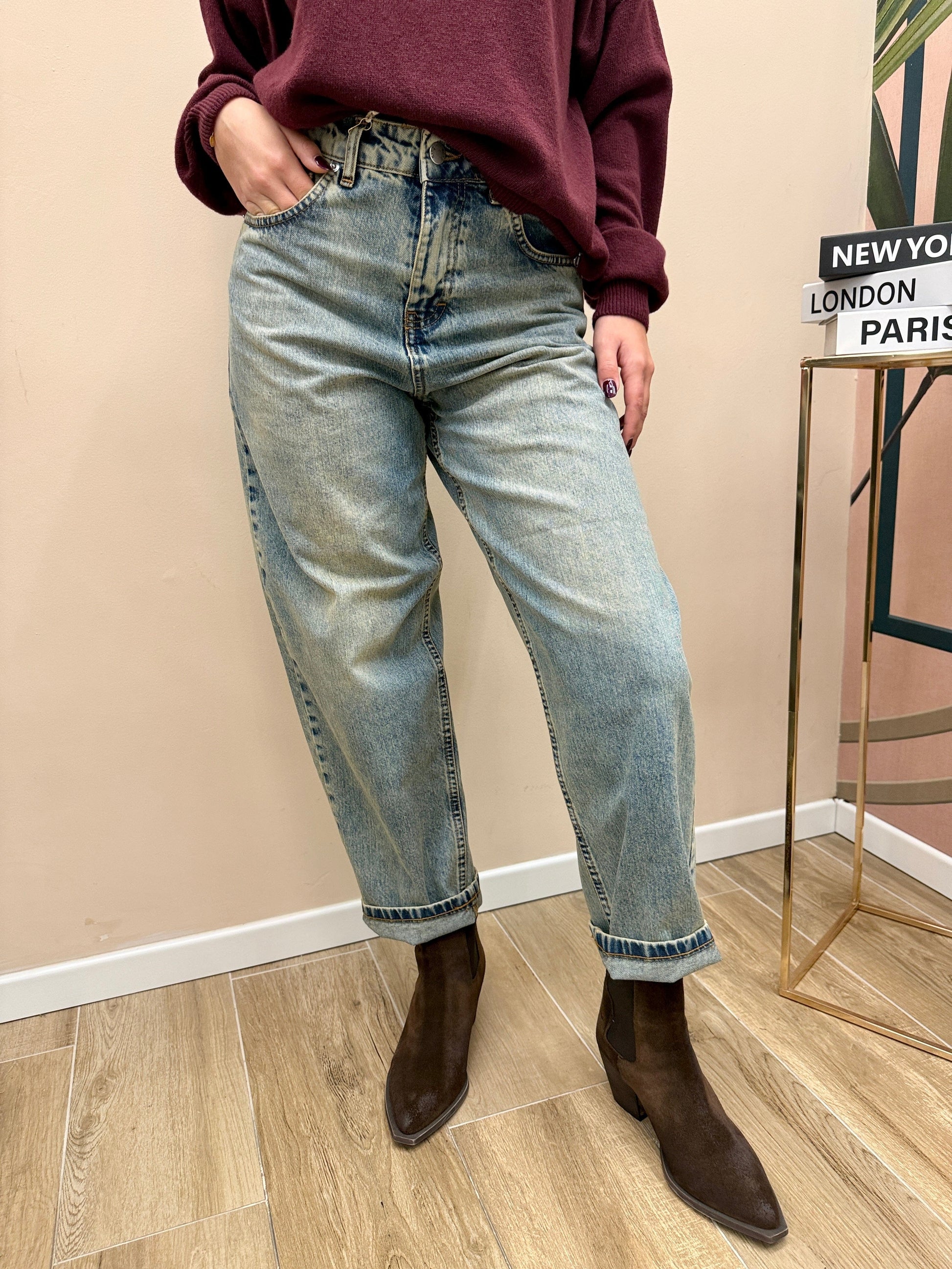 Jeans sabbiato mom fit - SABBIA