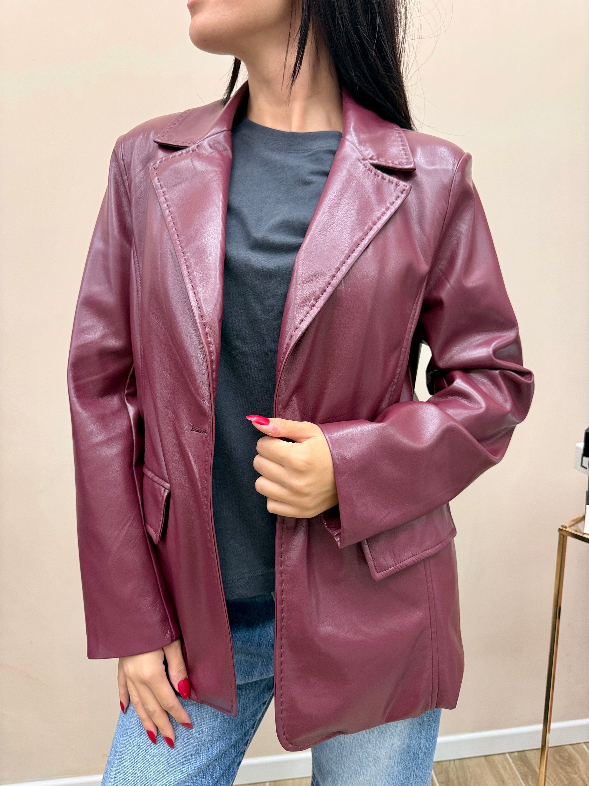 Giacca ecopelle con tasca - VINO