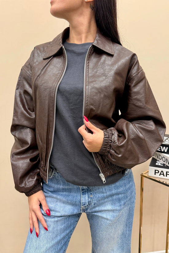 Bomber in ecopelle - CIOCCOLATO