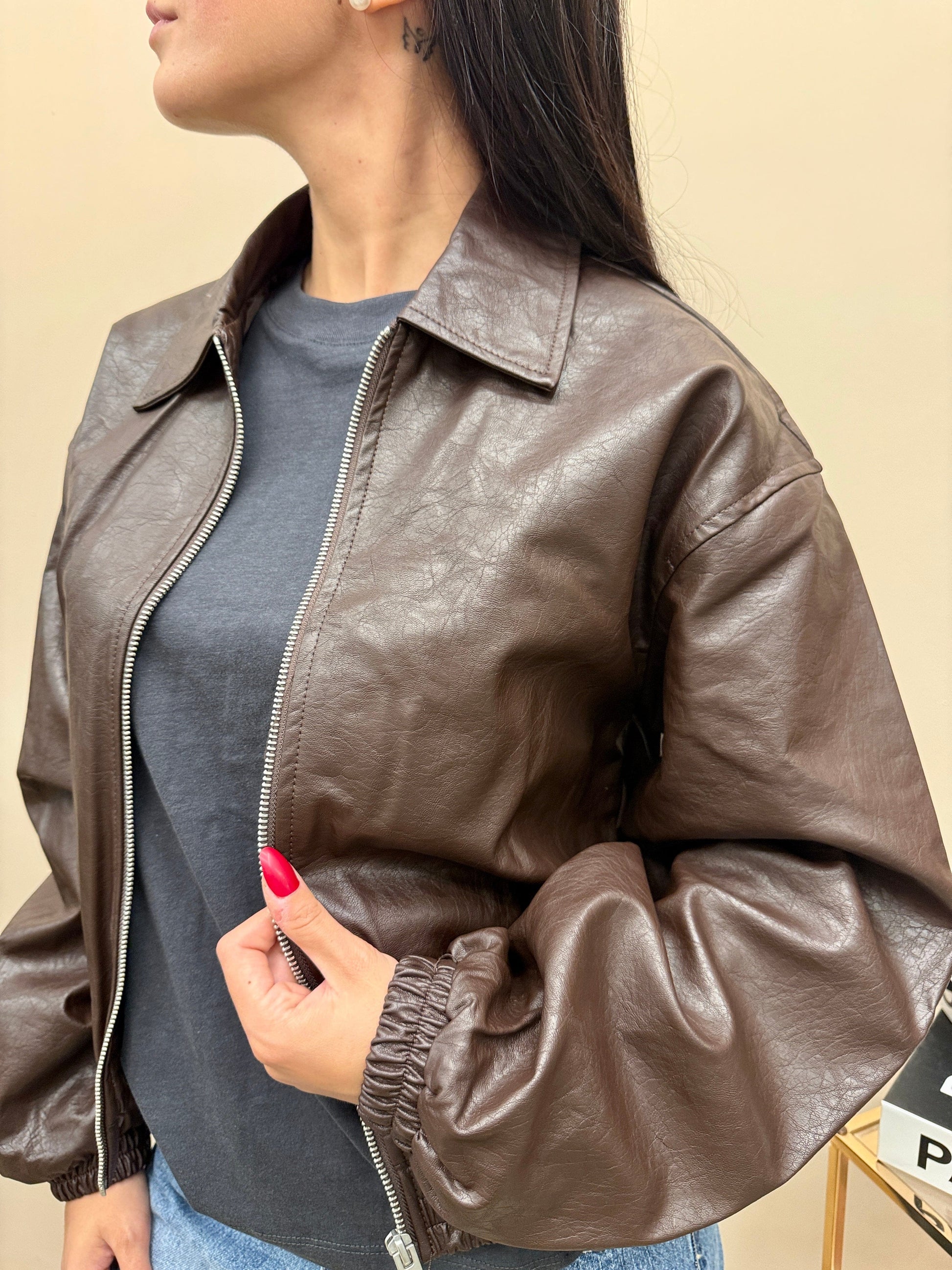 Bomber in ecopelle - CIOCCOLATO