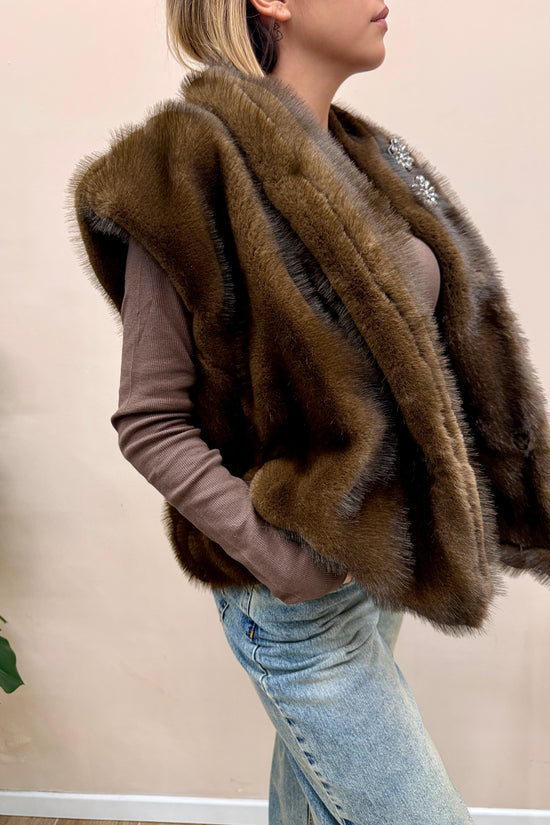 Gilet con spille - TABACCO