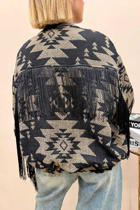 Bomber jacquard con frange - NERO