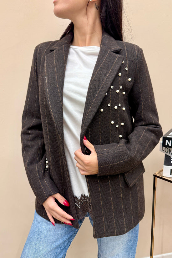 Giacca queen con strass - CIOCCOLATO