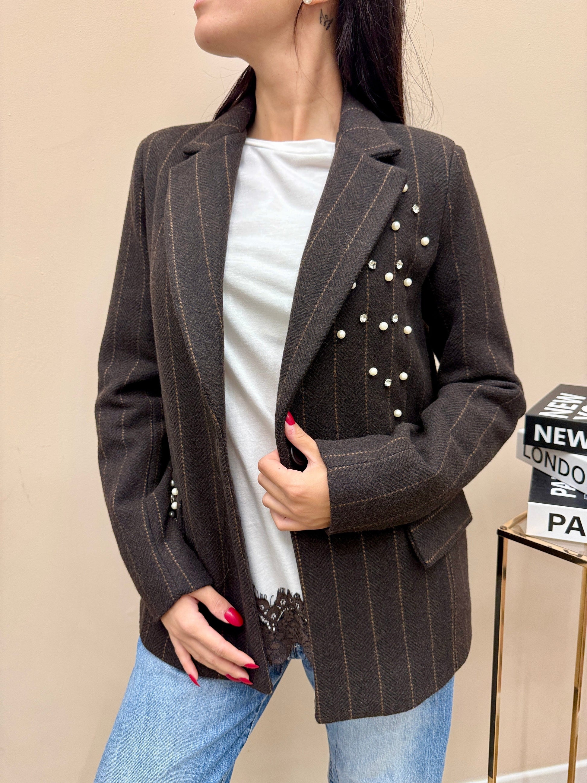 Giacca queen con strass - CIOCCOLATO