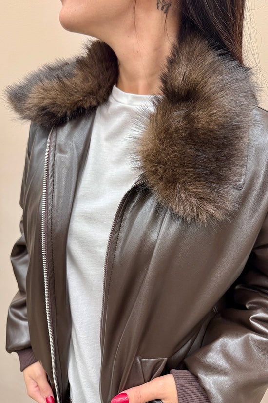 Giubbino ecopelle con pelliccia - MORO