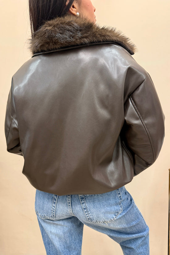 Giubbino ecopelle con pelliccia - MORO