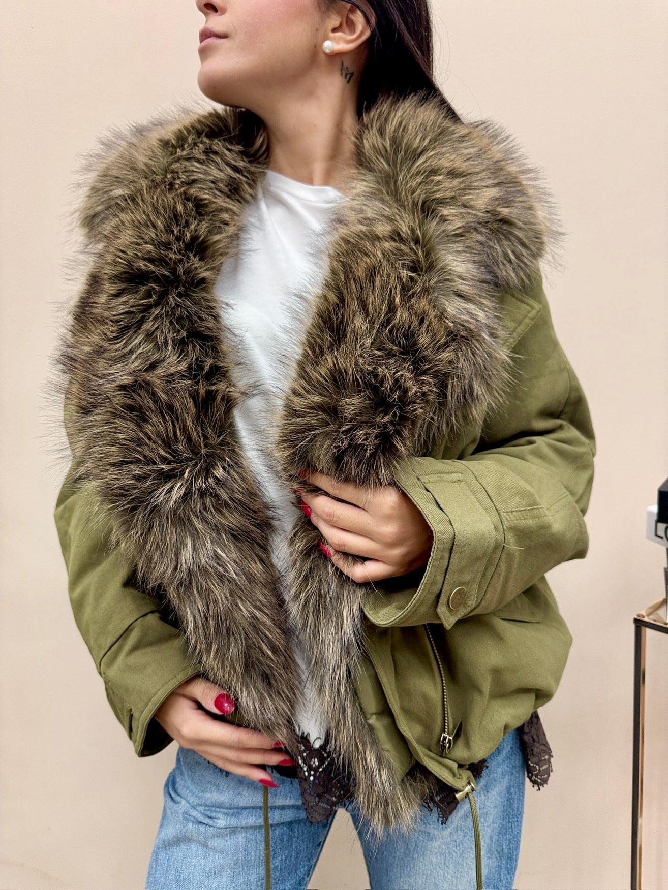 Parka corto con pelliccia - MILITARE