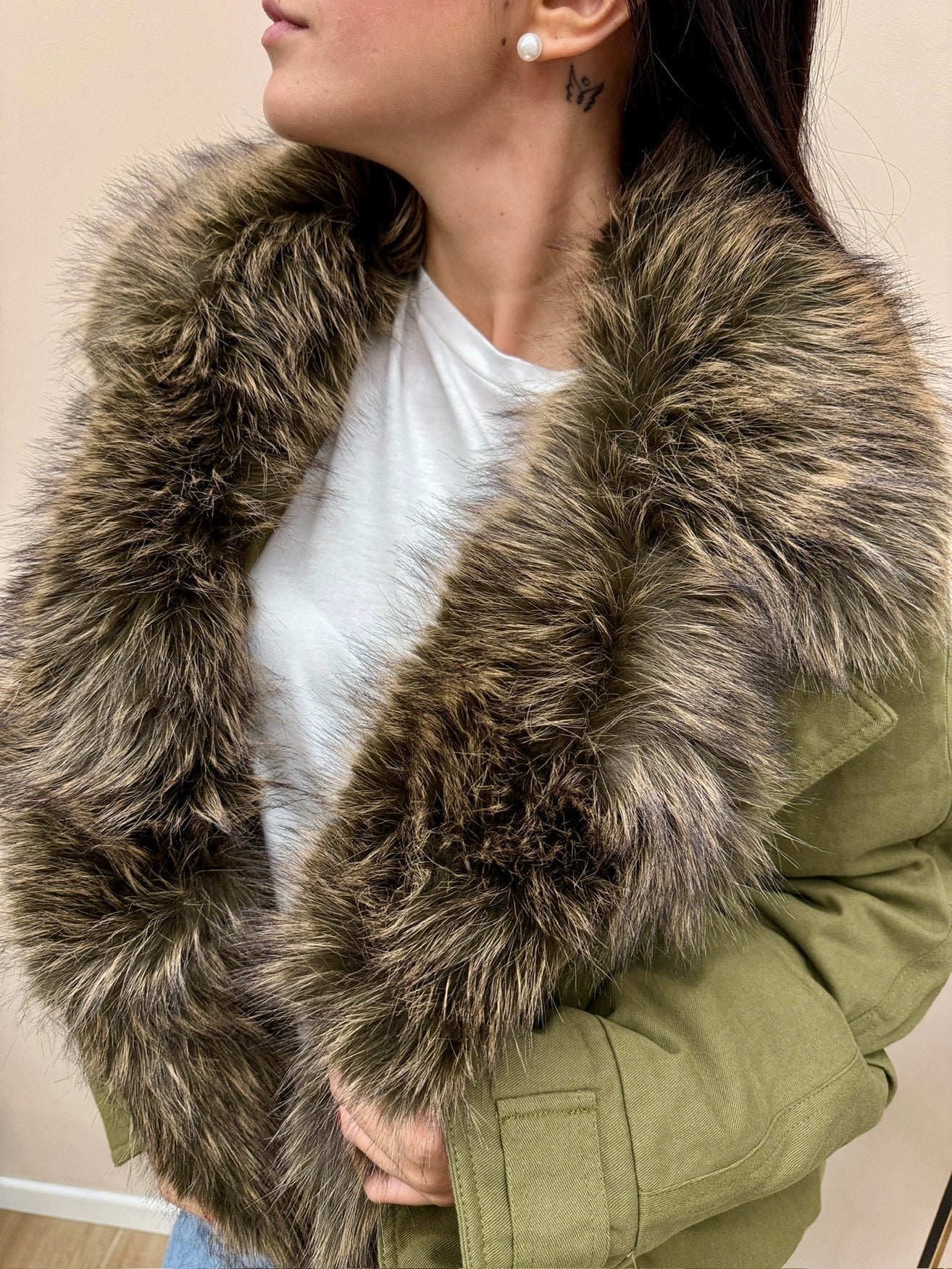 Parka corto con pelliccia - MILITARE