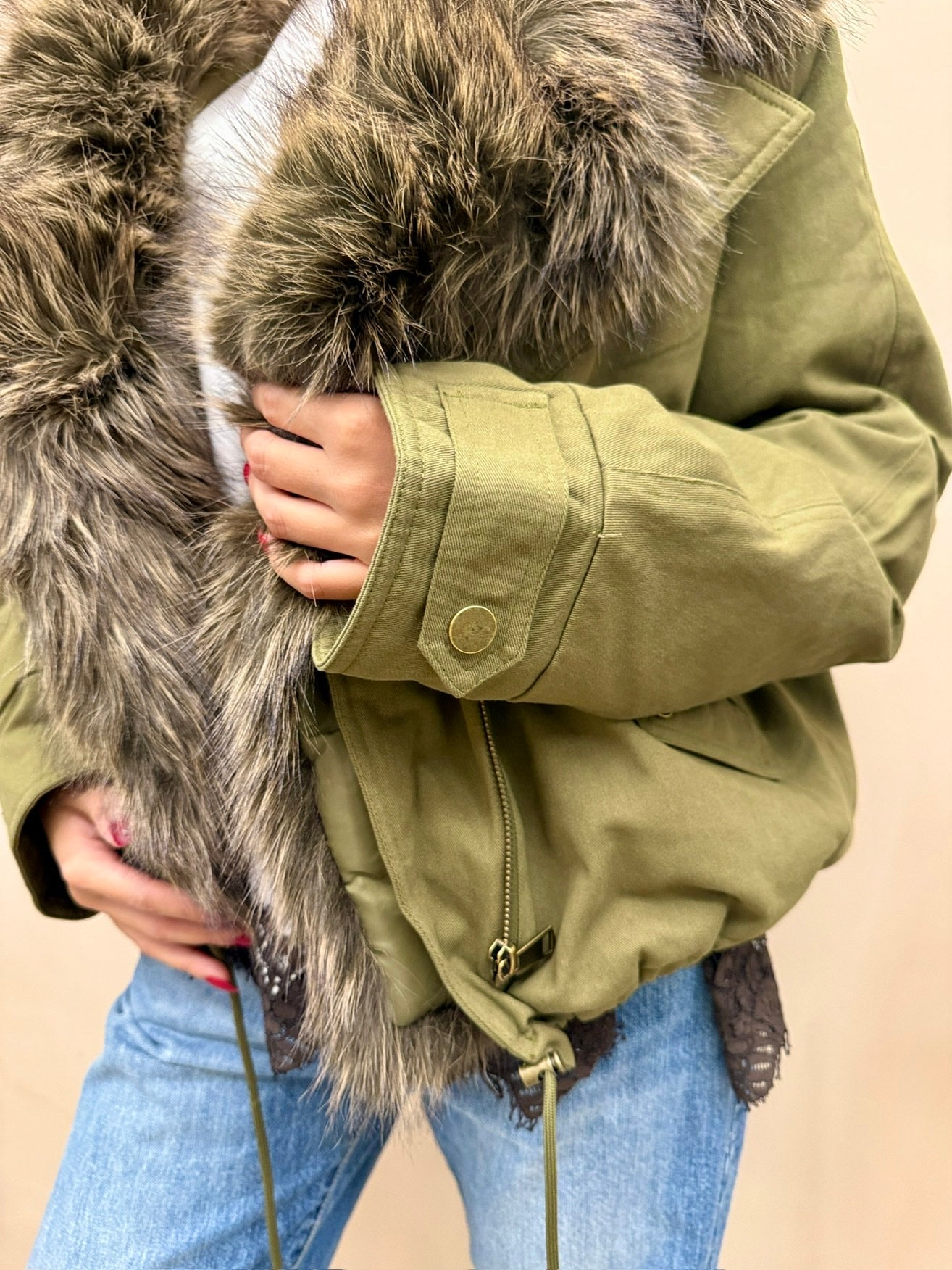 Parka corto con pelliccia - MILITARE
