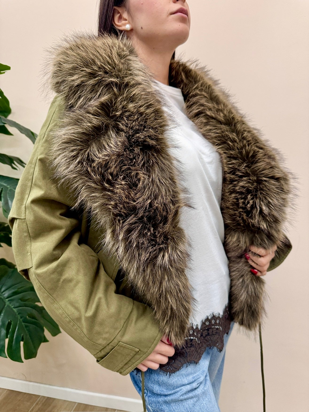 Parka corto con pelliccia - MILITARE