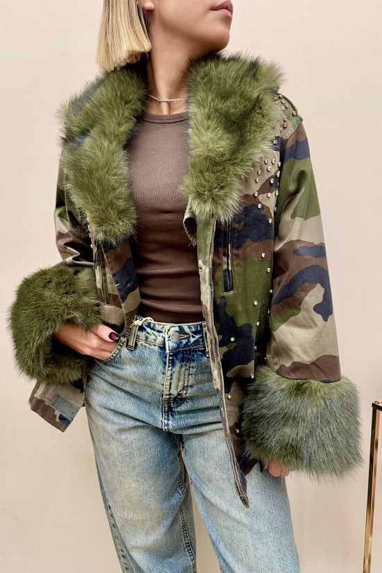 sahariana mimetica con pelliccia - VERDE