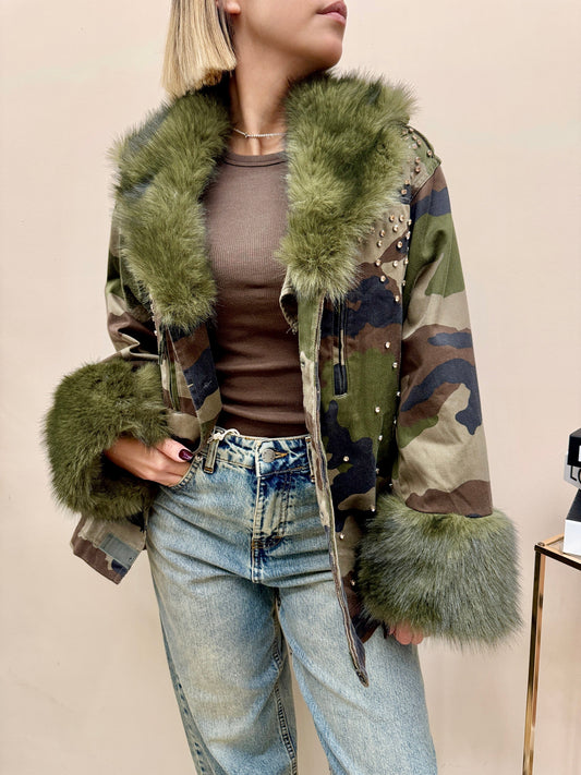 sahariana mimetica con pelliccia - VERDE