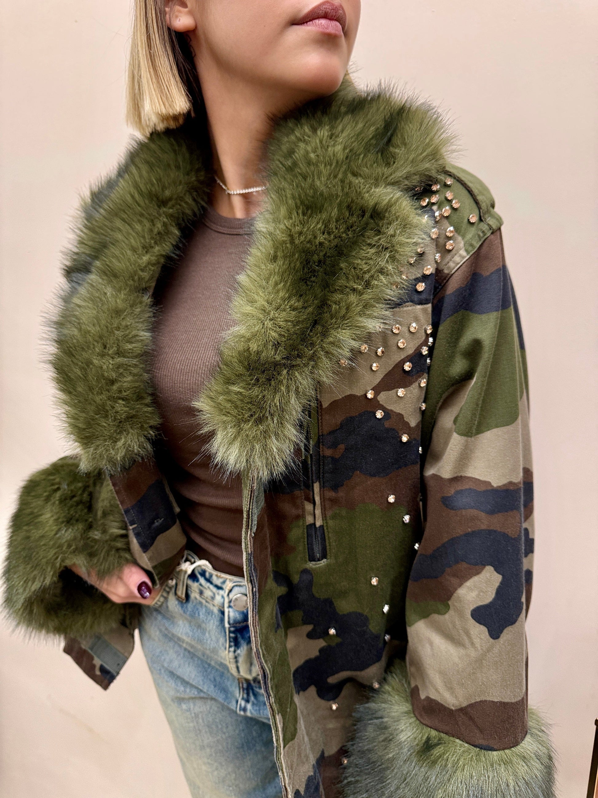 sahariana mimetica con pelliccia - VERDE
