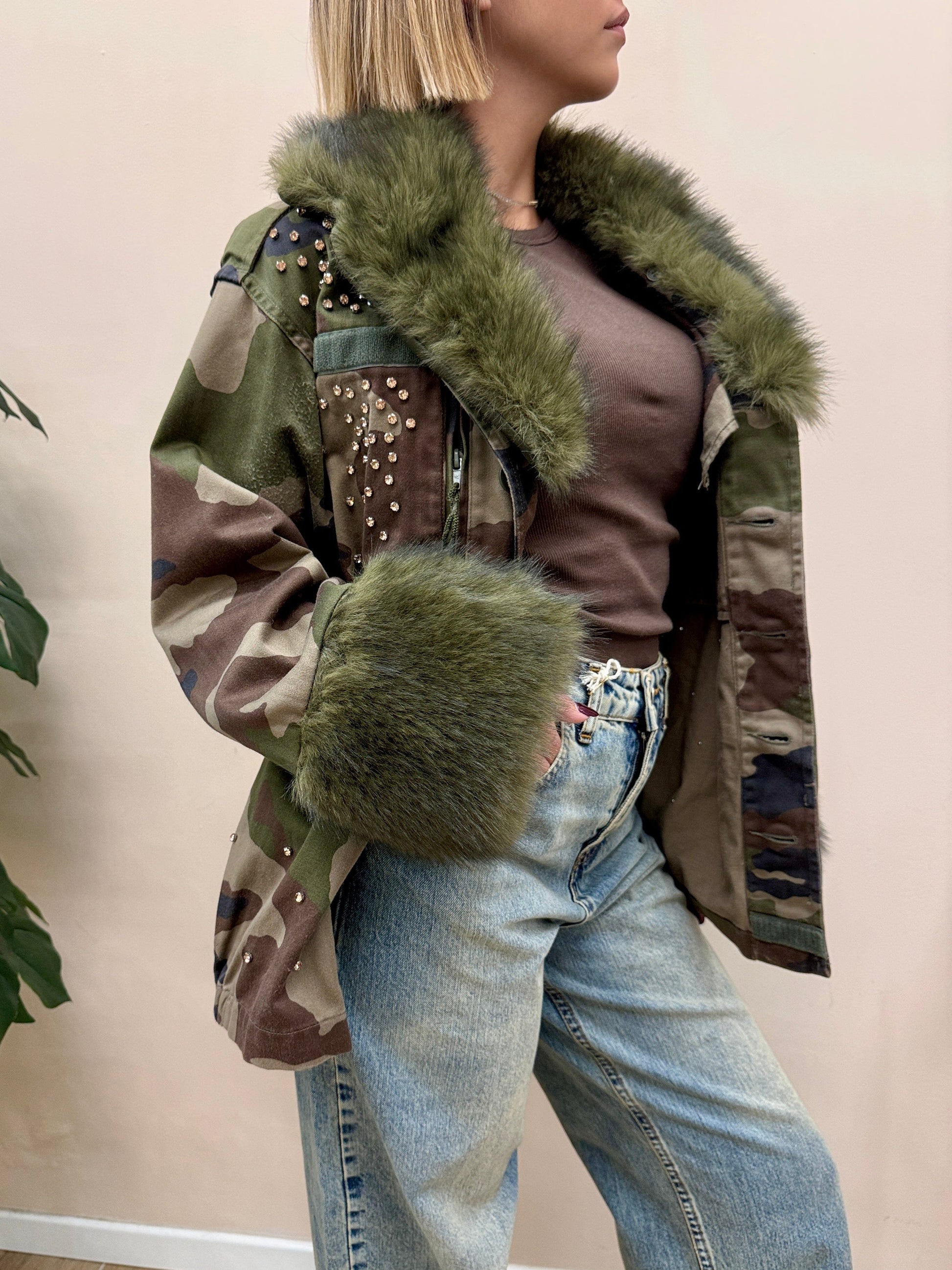 sahariana mimetica con pelliccia - VERDE