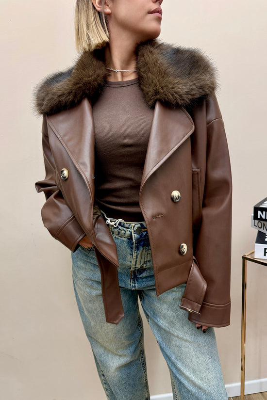 Giacca collo pelliccia - COGNAC