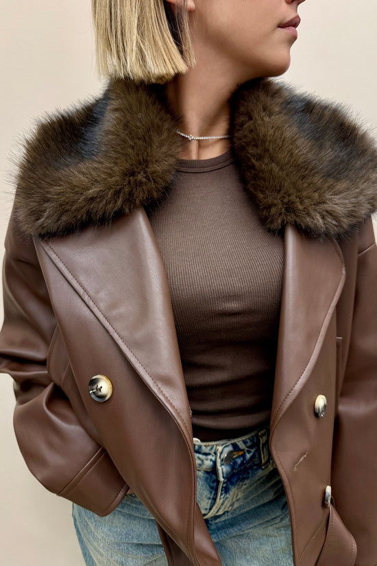 Giacca collo pelliccia - COGNAC