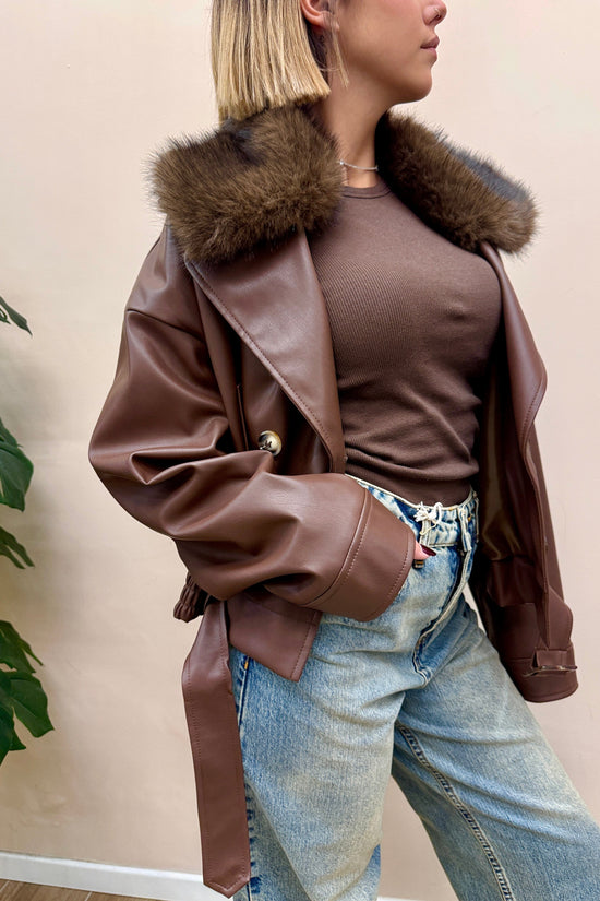 Giacca collo pelliccia - COGNAC