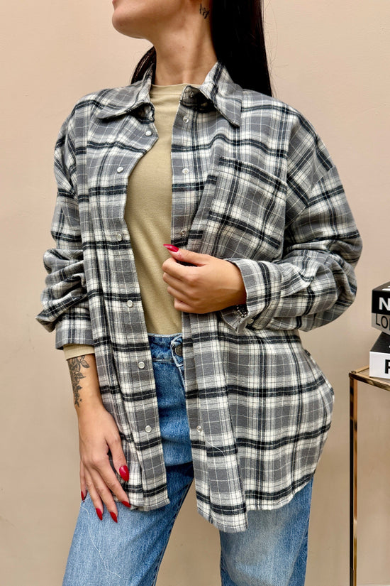 Camicia check con stampa - GRIGIO