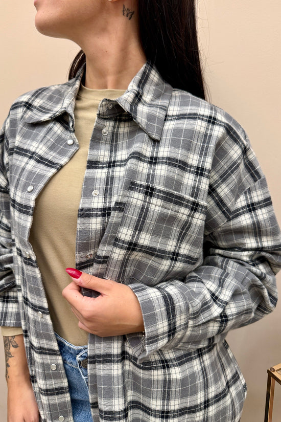 Camicia check con stampa - GRIGIO