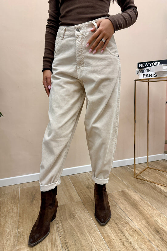 Pantalone ovetto velluto - PANNA