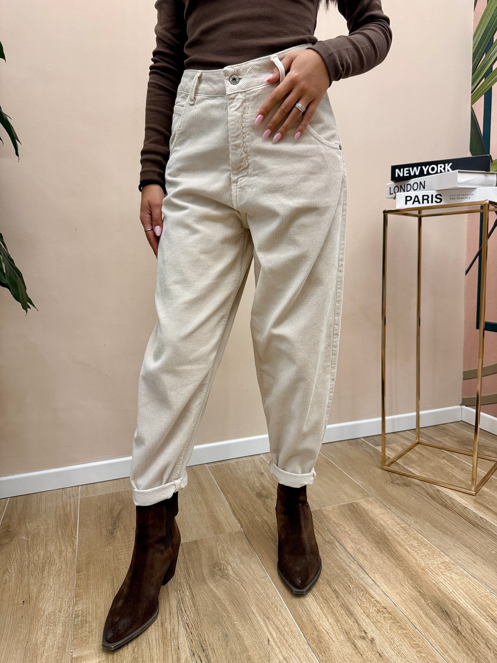 Pantalone ovetto velluto - PANNA