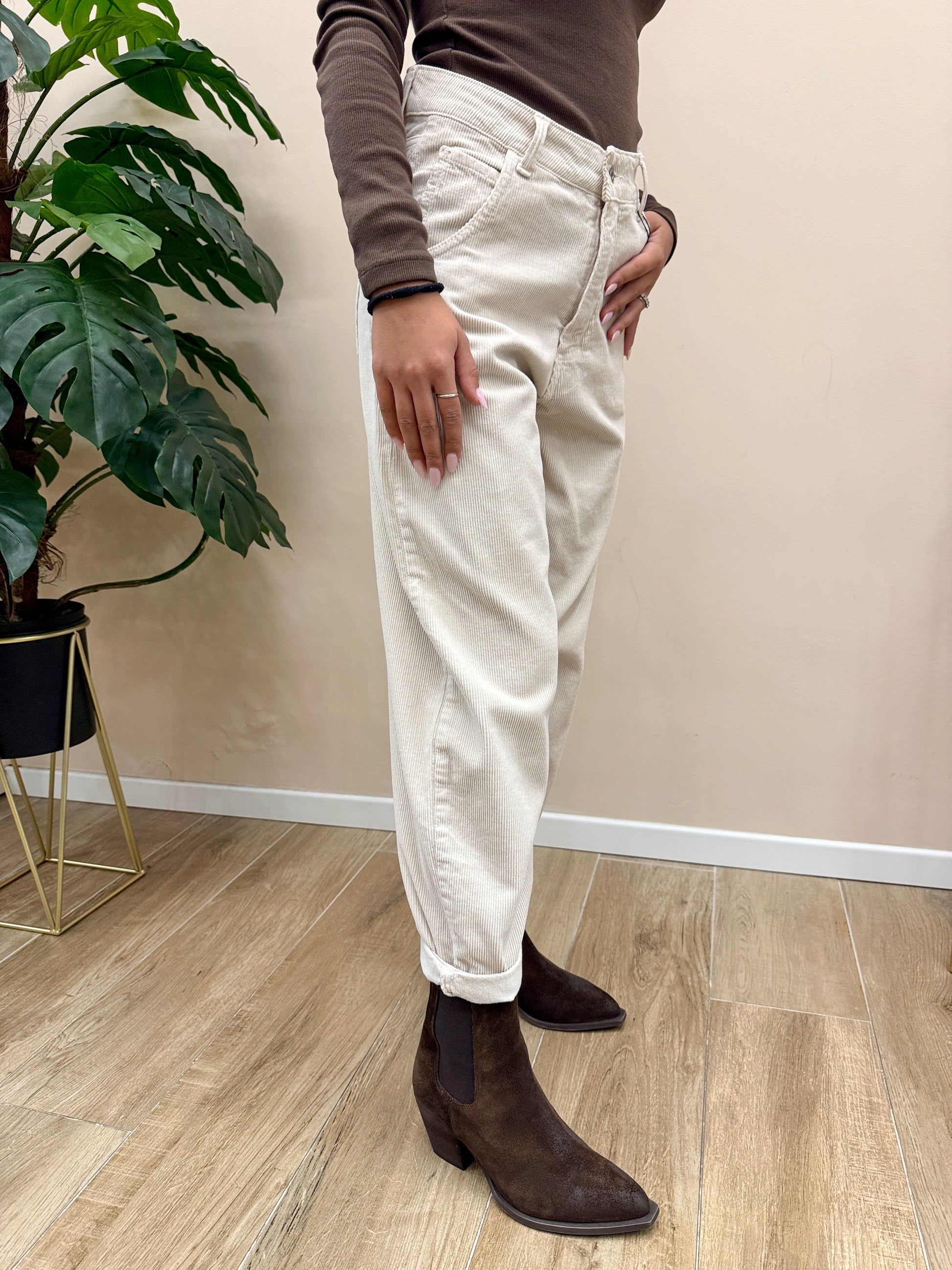 Pantalone ovetto velluto - PANNA