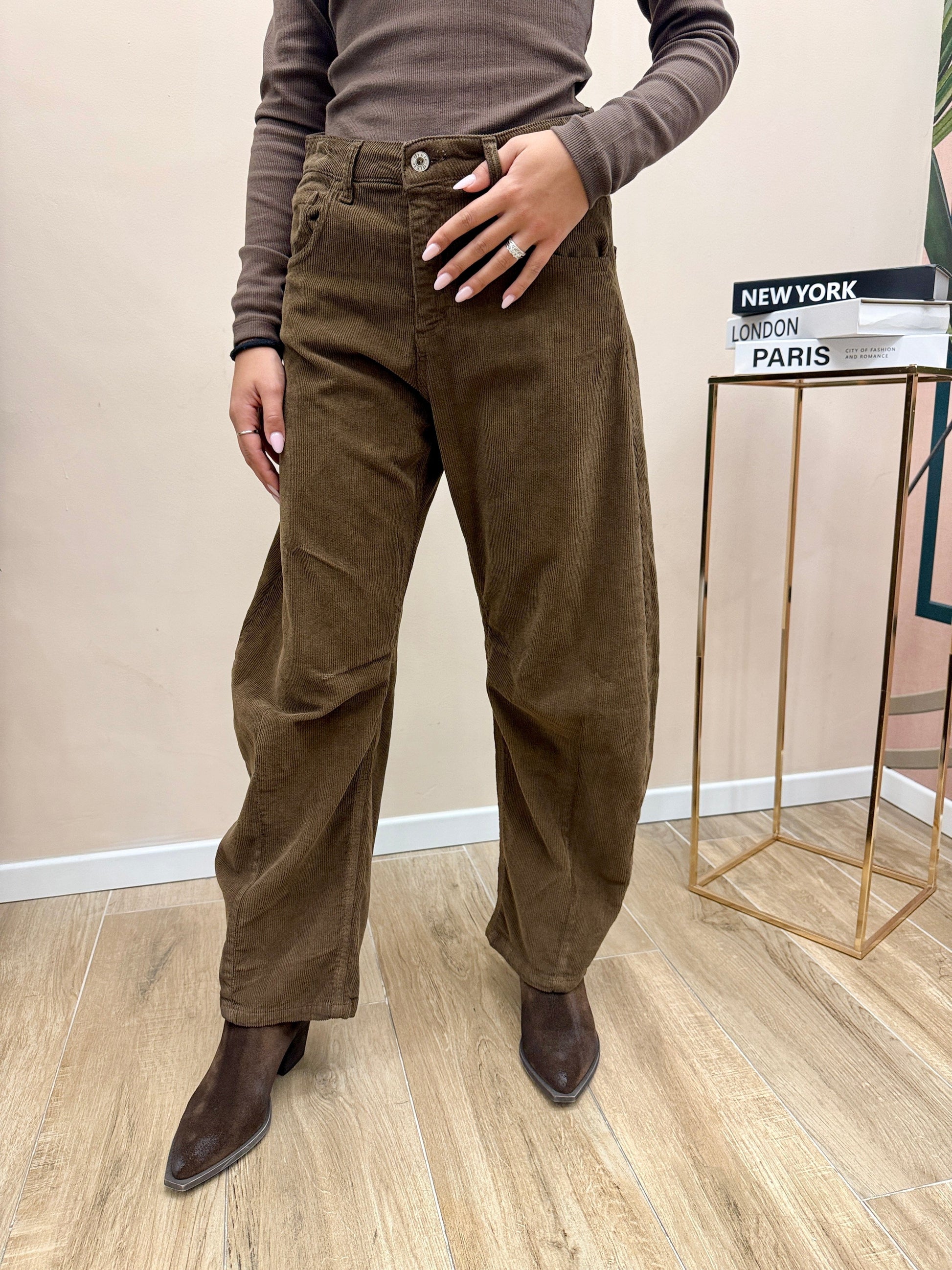 Pantalone velluto millerighe - MORO