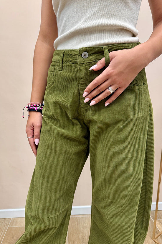 Pantalone velluto millerighe - OLIVA