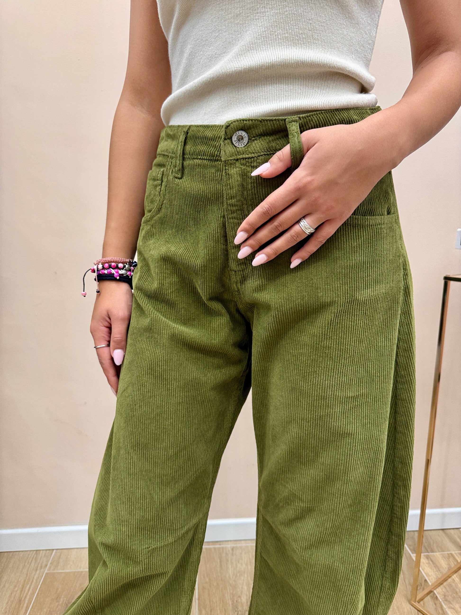 Pantalone velluto millerighe - OLIVA