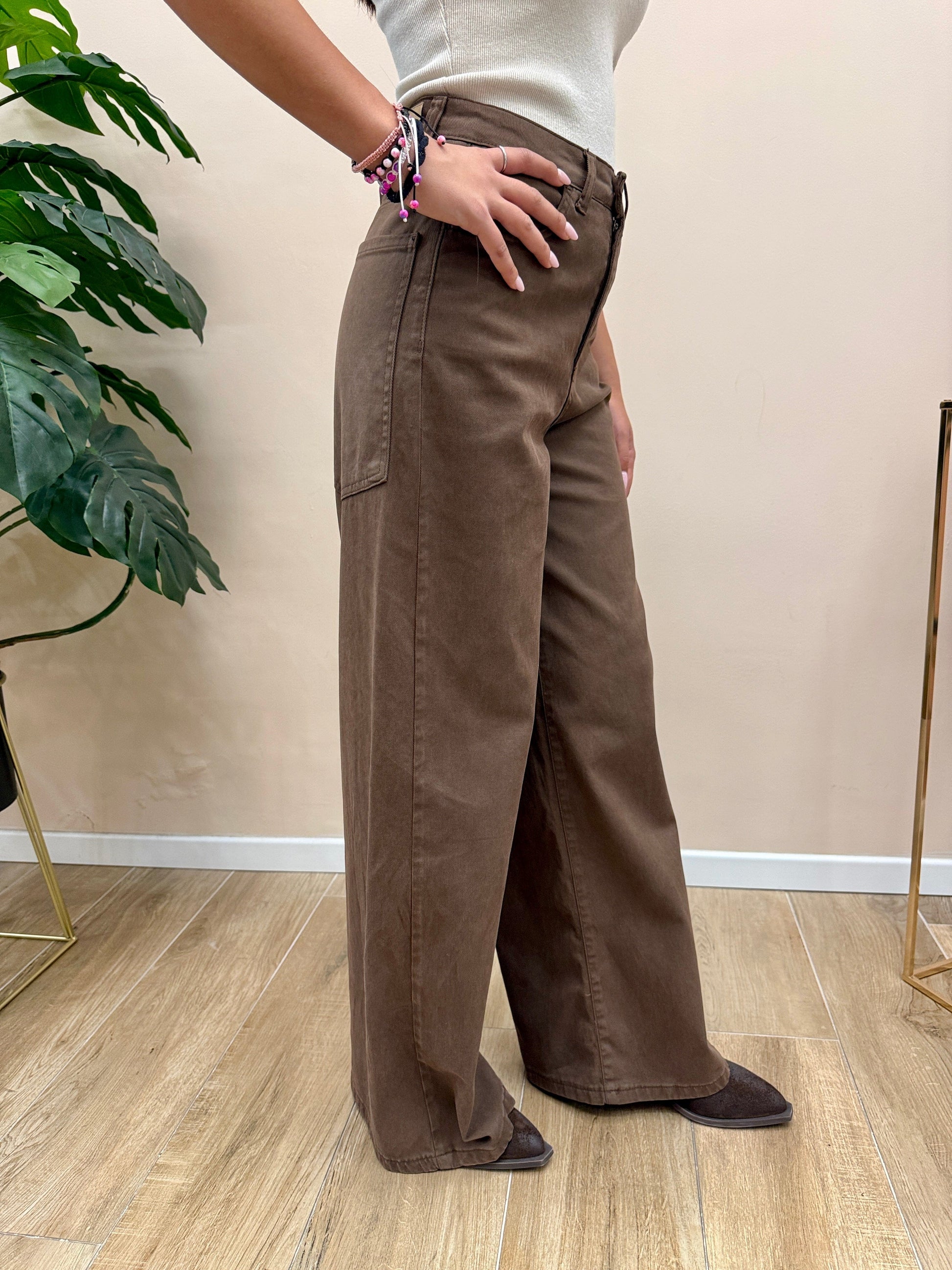 Jeans palazzo tascone - MORO