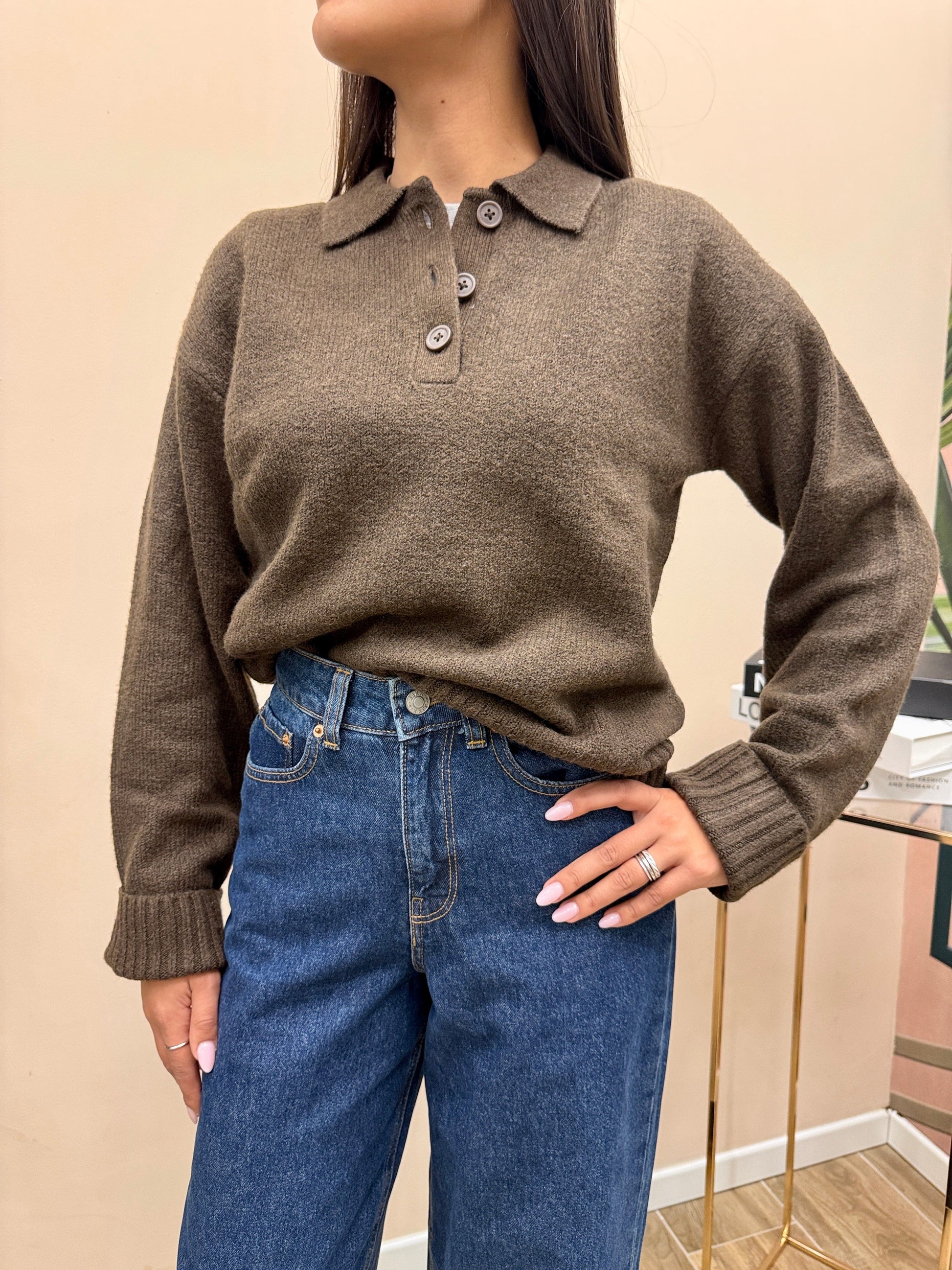 Pull polo knit - CIOCCOLATO