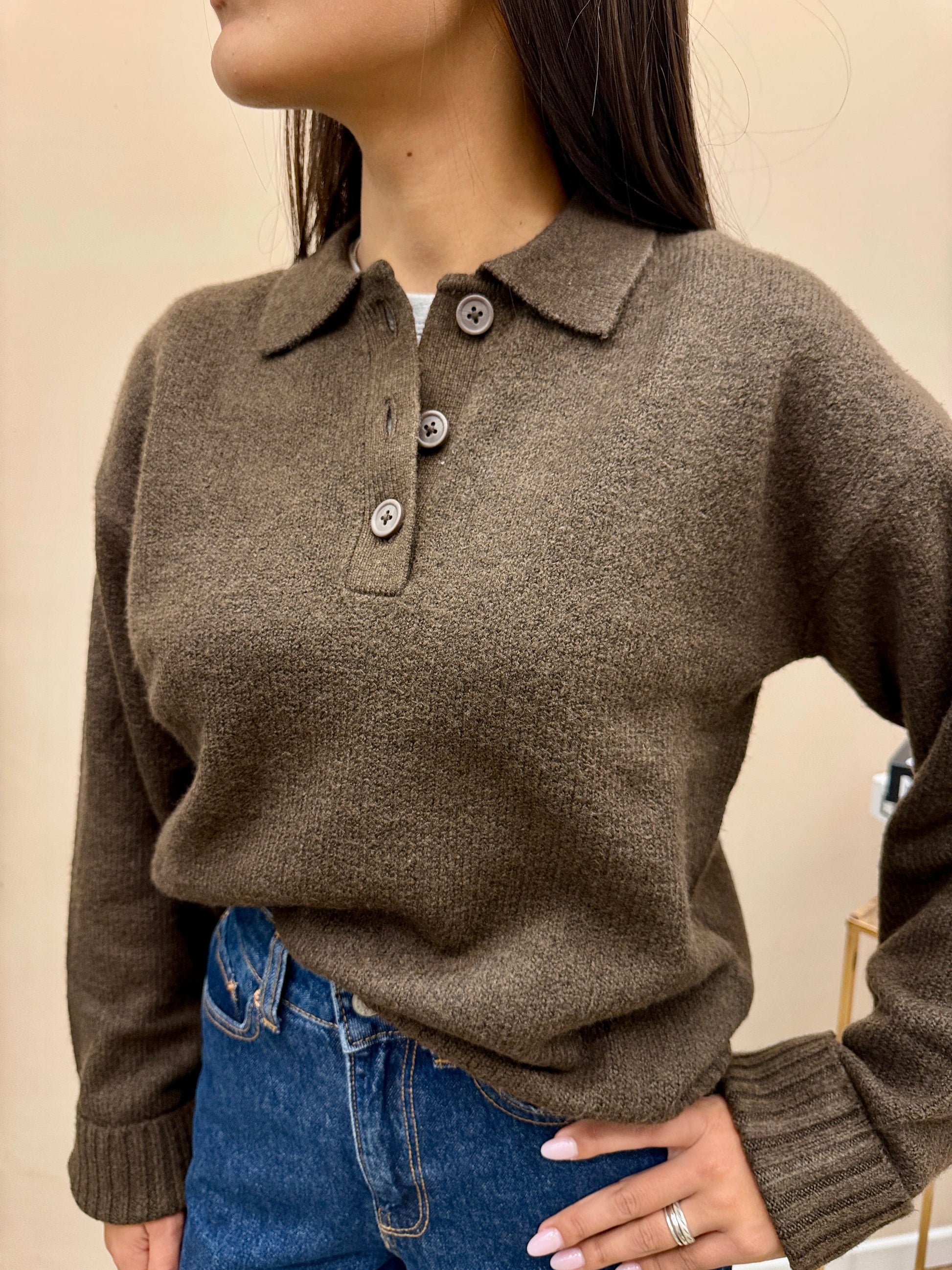 Pull polo knit - CIOCCOLATO