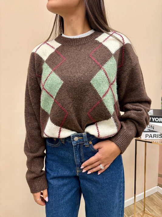 Pull quadri misto lana - MORO