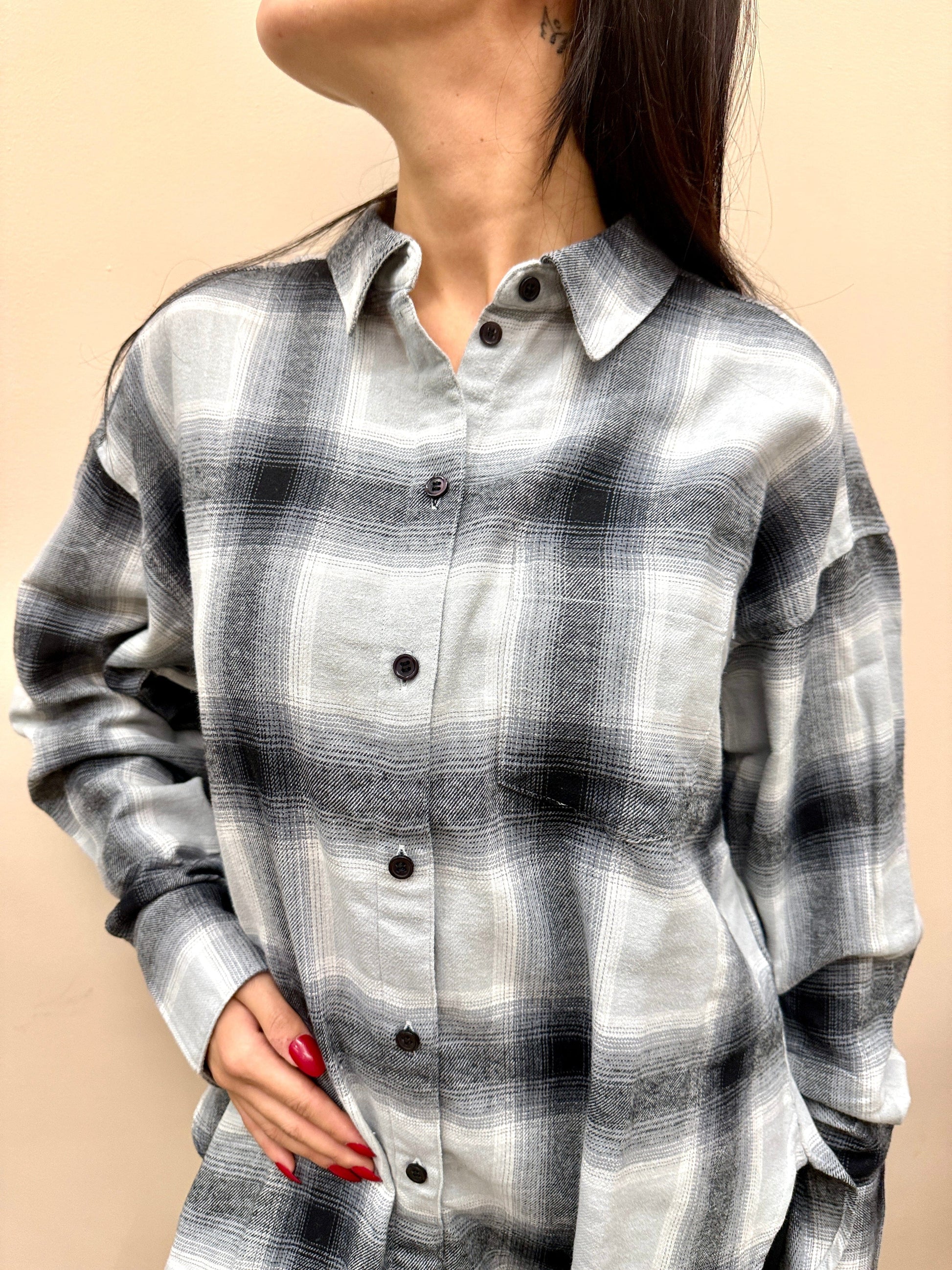 Camicia check over - GRIGIO