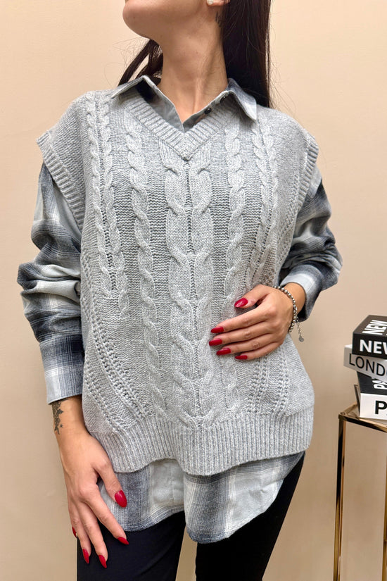 gilet con treccia modello over - GRIGIO