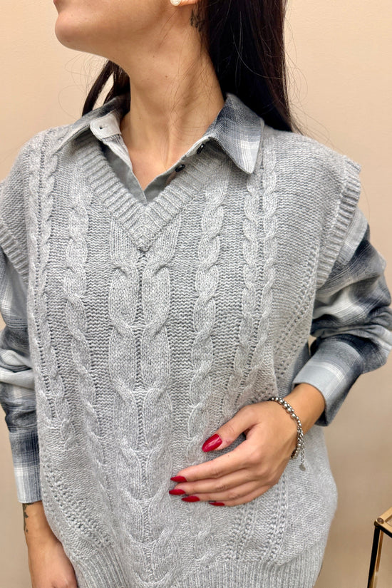 gilet con treccia modello over - GRIGIO