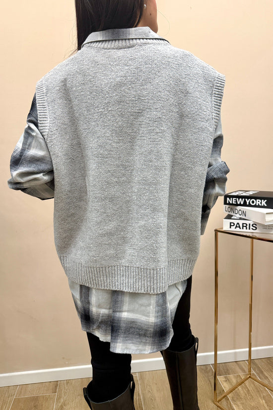 gilet con treccia modello over - GRIGIO