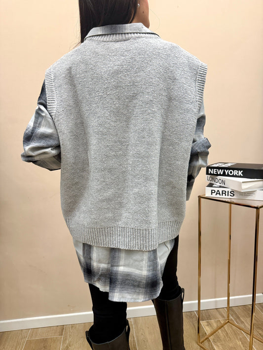 gilet con treccia modello over - GRIGIO