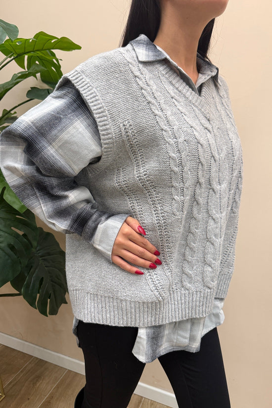 gilet con treccia modello over - GRIGIO