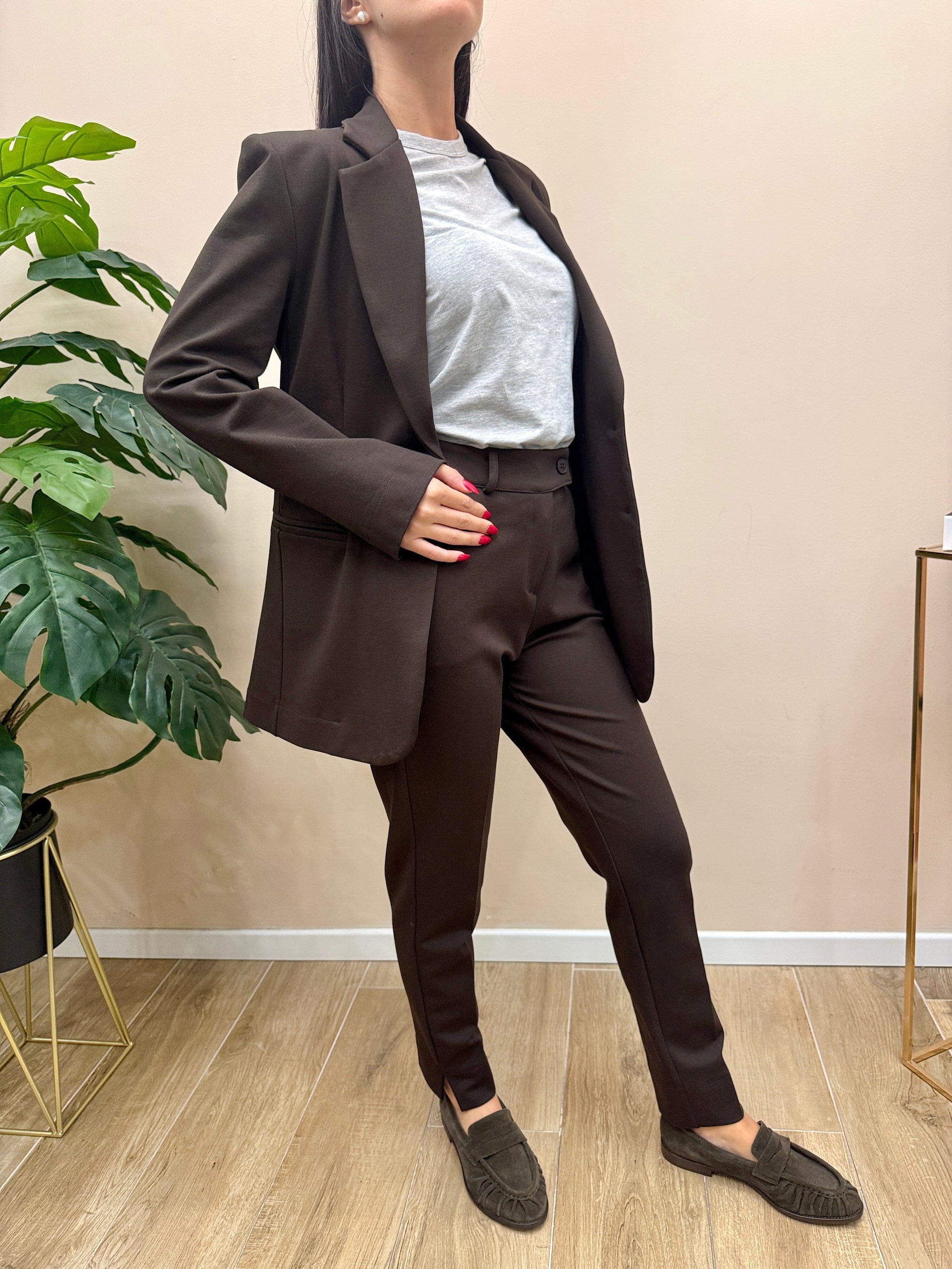 Pantalone slim punto milano - MORO