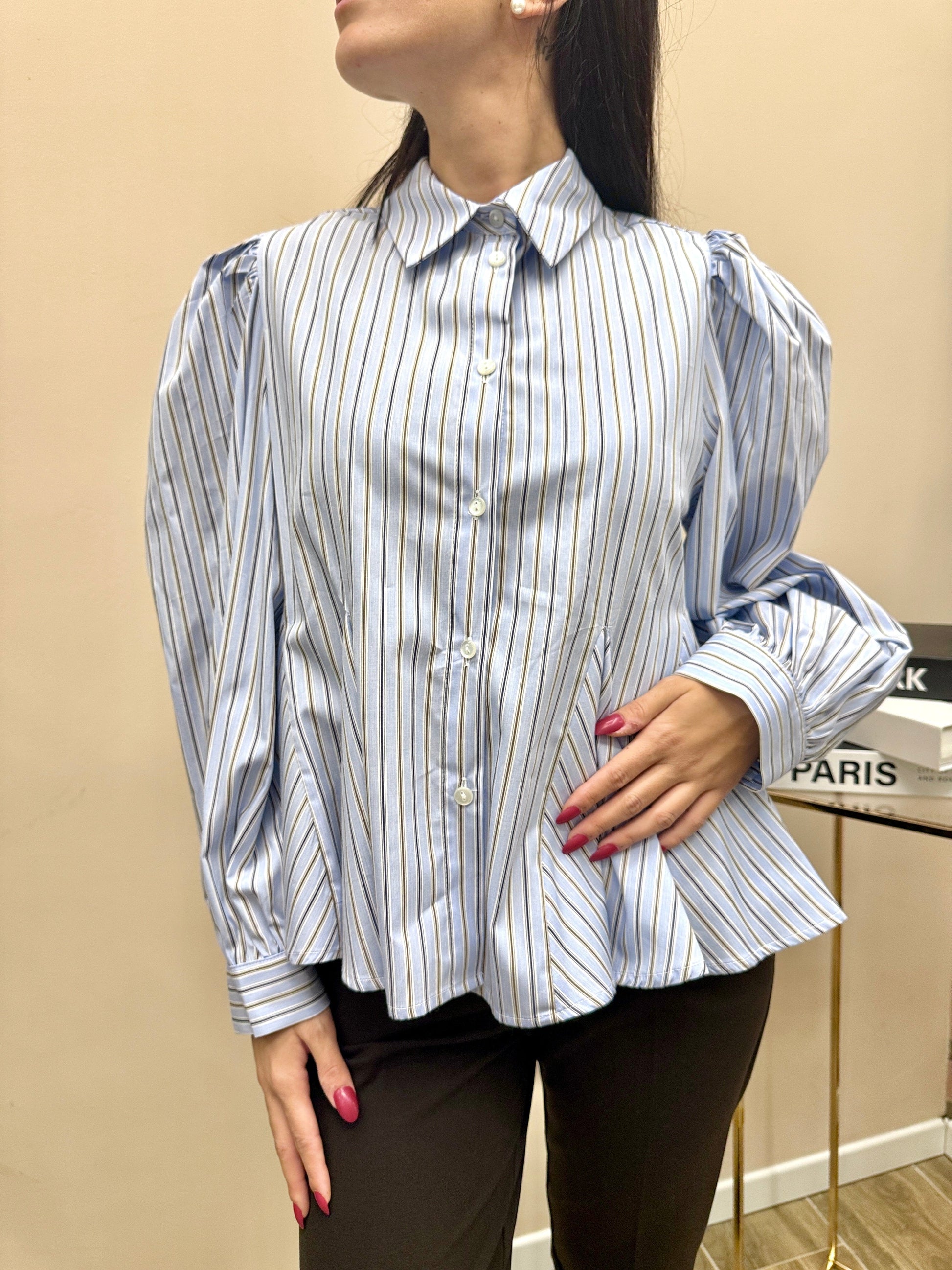 Camicia cotone a righe - CELESTE