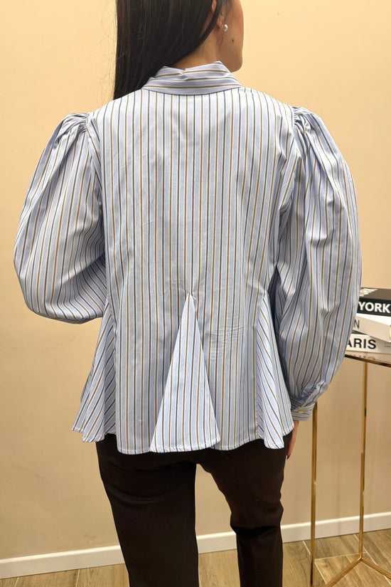 Camicia cotone a righe - CELESTE